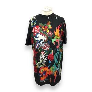 Shein Women’s Short Sleeve Skull & Roses Graphic T-Shirt Dress, size M